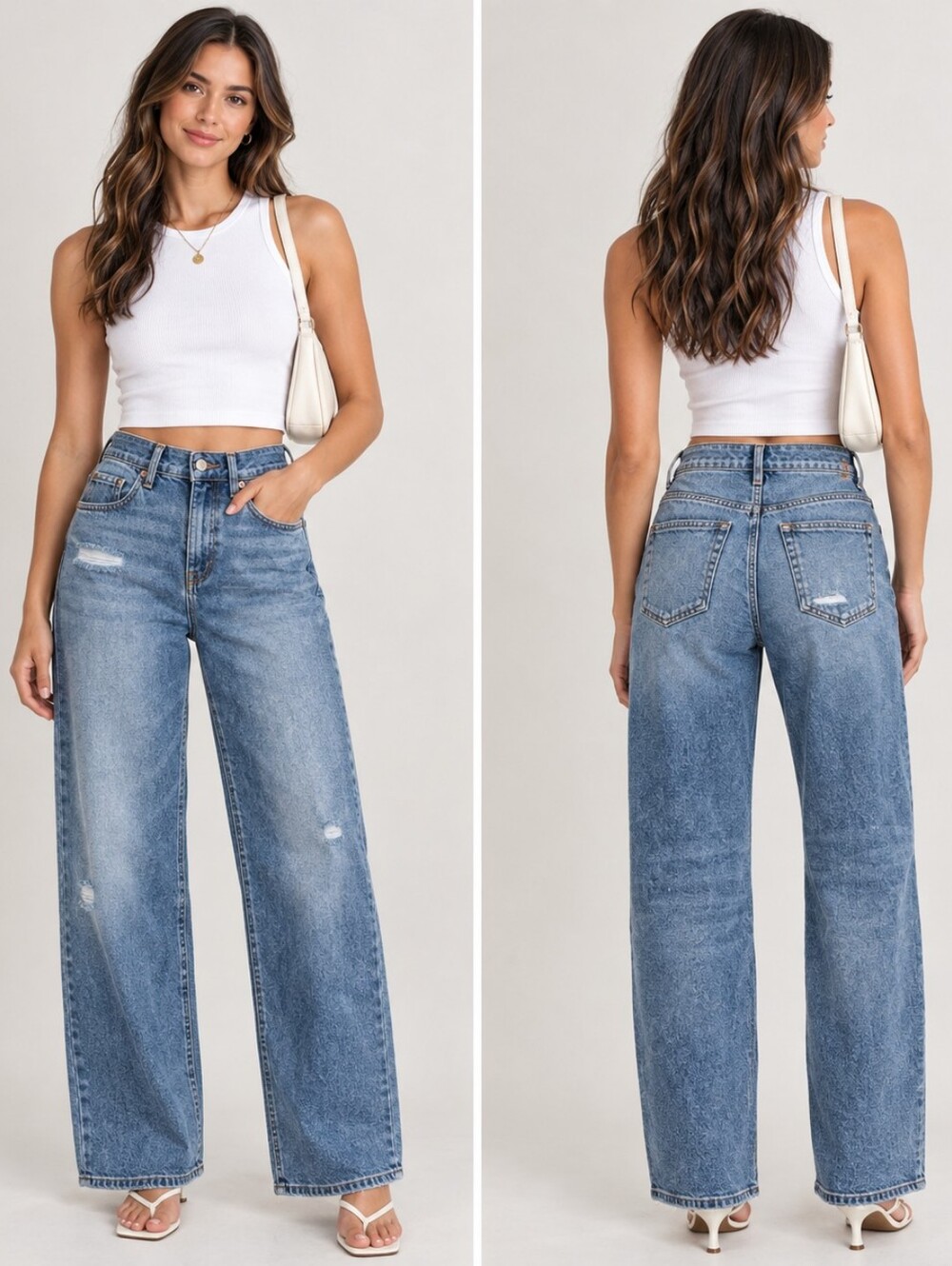 RISEN Women's Wide Leg Jeans Classic Retro Stretch Straight Medium HR 0/24 NEW - Picture 8 of 14